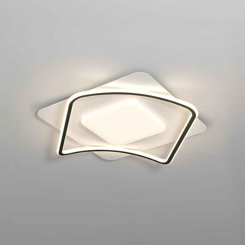Minimalist Geometry LED Ceiling Light ∅ 19.7″ x H 3.9″ , Dia 50cm x H 10cm , White+Black , Cool Light