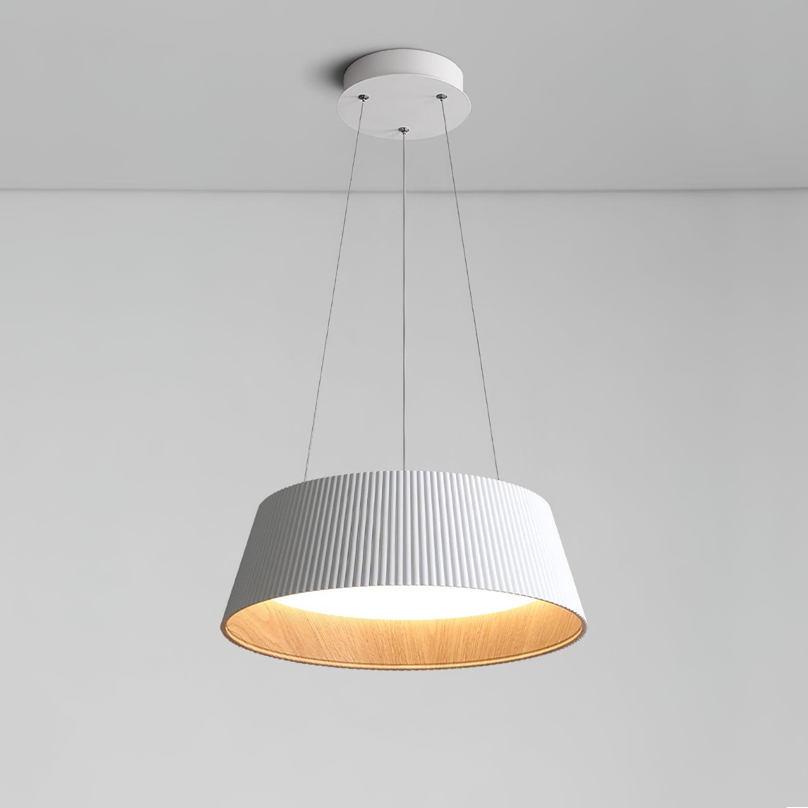 White Modern Ribbed Pendant Light with Cool Light Feature, 18.1" Diameter x 5.9" Height (46cm x 15cm)