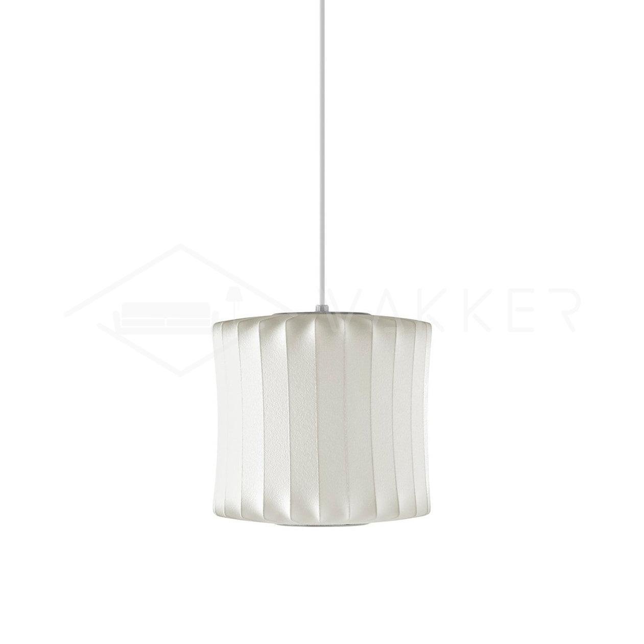White Nelson Bubble Pendant Lamp Model G, with a diameter of 13.7" and a height of 12.6" (35cm x 32cm).