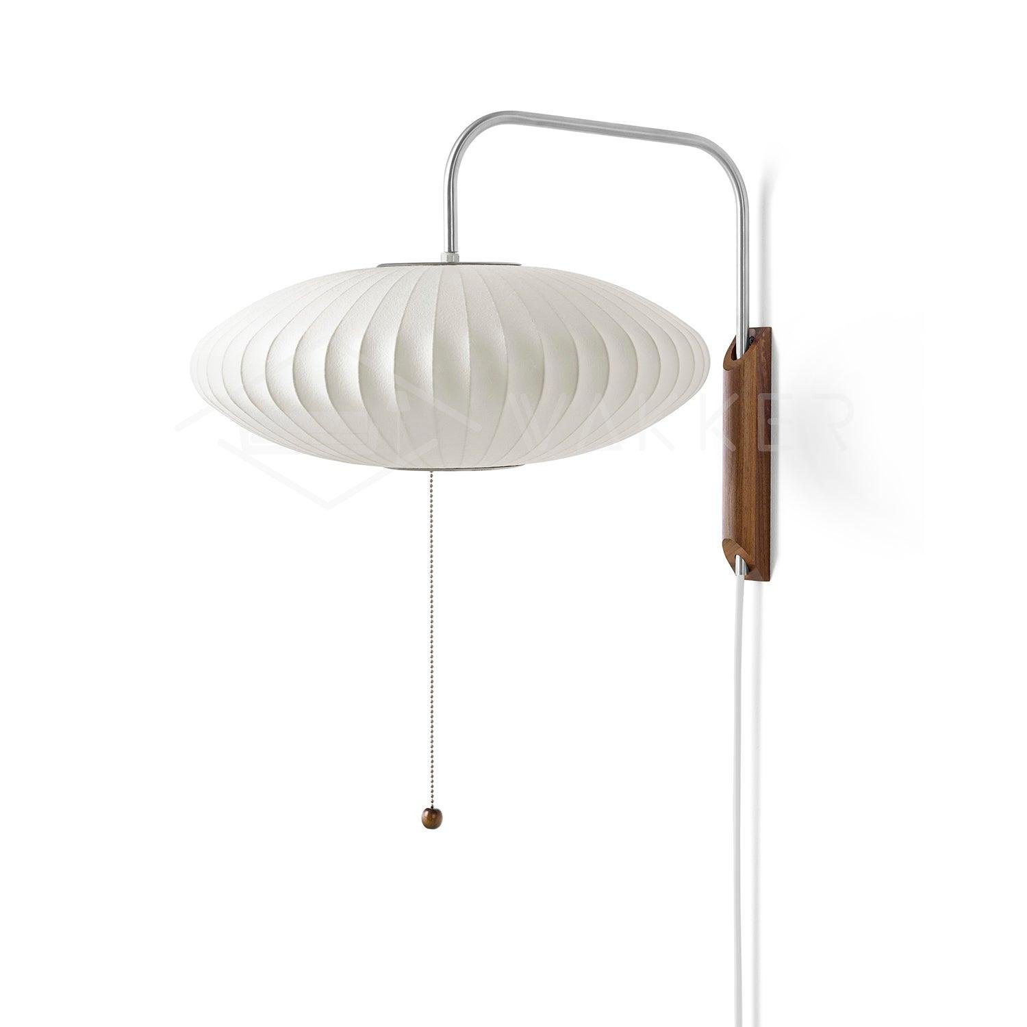Nelson Wall Sconce in White and Walnut with 15.7 inch Diameter and 8.6 inch Height (or 40cm x 22cm)