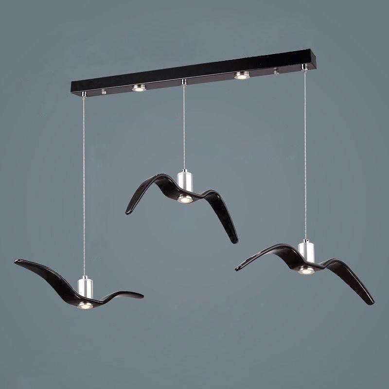 Black Seagull Resin Pendant Light with 3 Heads, 70cm Size, and Cold White Resin