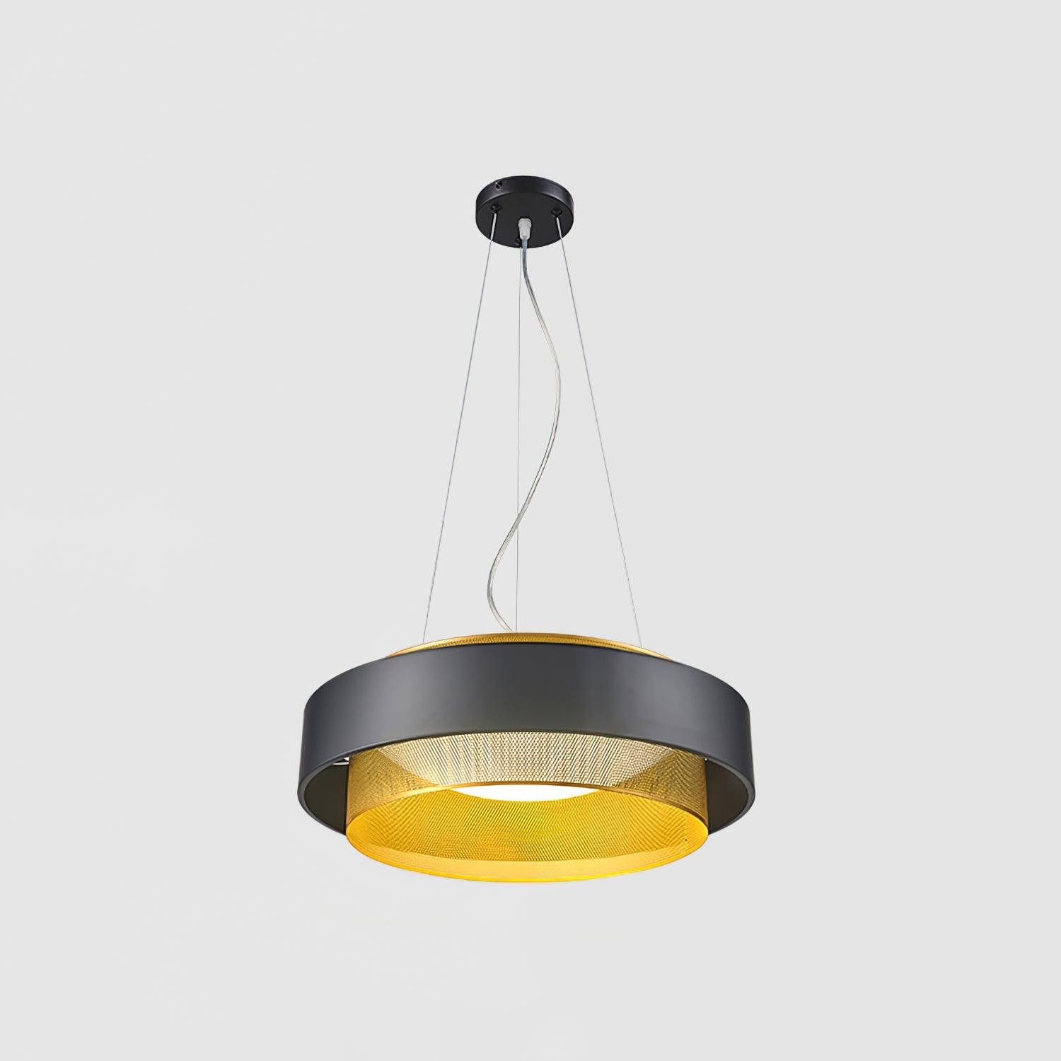 Gold and Black Nolan Pendant Light with Three-Color Changing Feature, Dimensions: Diameter 24.4" x Height 5.9" (62cm x 15cm)