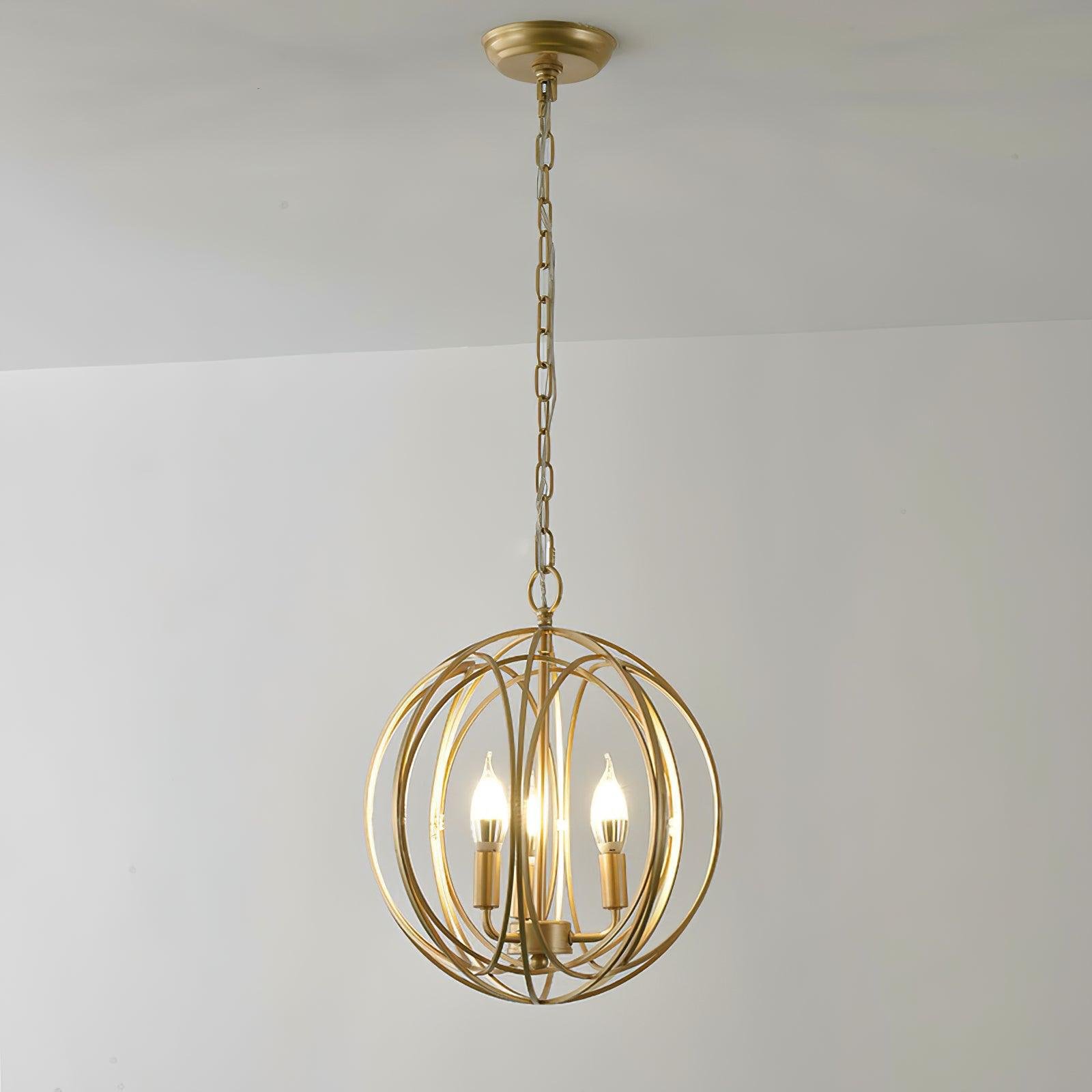 Gold Ofelia Pendant Light with 3 Heads, measuring 13.6" in diameter and 13.8" in height (34.5cm x 35cm)
