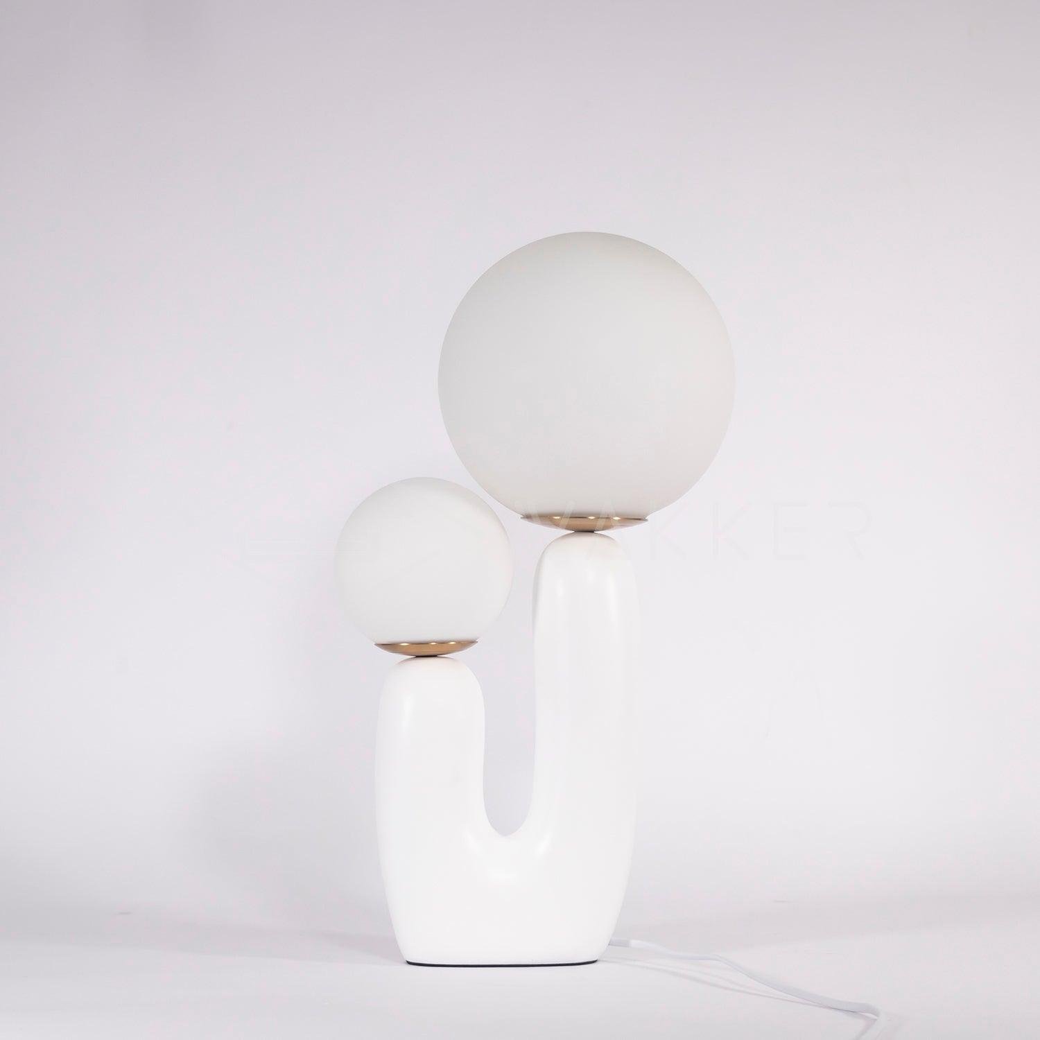 Smooth Table Lamp in White with UK Plug, measuring 10.2" in diameter and 16.5" in height (26cm x 42cm).