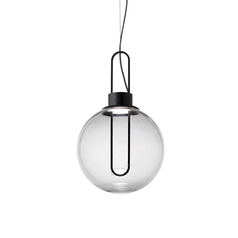 Black and Clear Glass Orb Pendant Lamp, 9.8" in diameter (25cm), emitting Cool White light.
