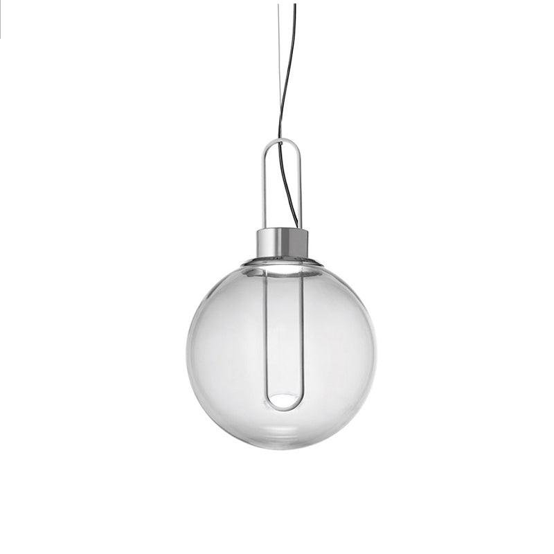 Orb Pendant Lamp with Chrome and Clear Glass, Cool White Lighting - Diameter 9.8" (25cm)