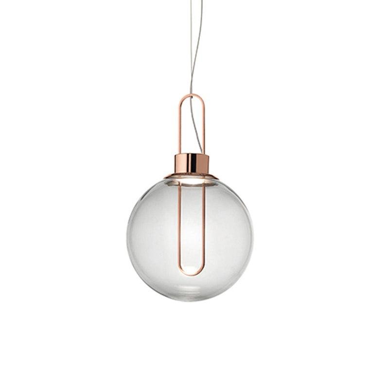 Orb Pendant Lamp with Cool White Light, 25cm/9.8 inches in Diameter, Rose Gold Finish and Clear Glass