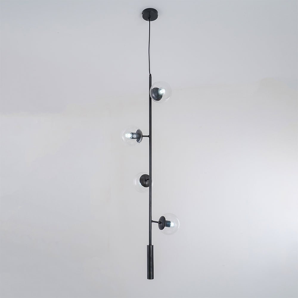 Metal and Black Orb Pendant Light with Clear Glass, 17.7" Diameter x 51.2" Height (45cm Dia x 130cm H)