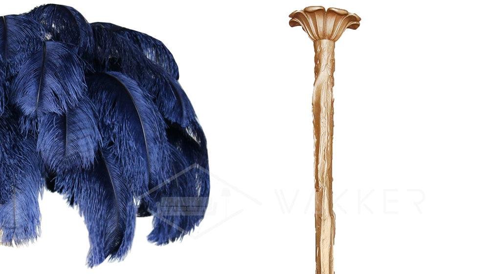 Chandeliers crafted with Ostrich Feathers, Polished Brass, in Navy color, measuring ∅ 43.3″ x H 35.4″ (Dia 110cm x H 90cm)