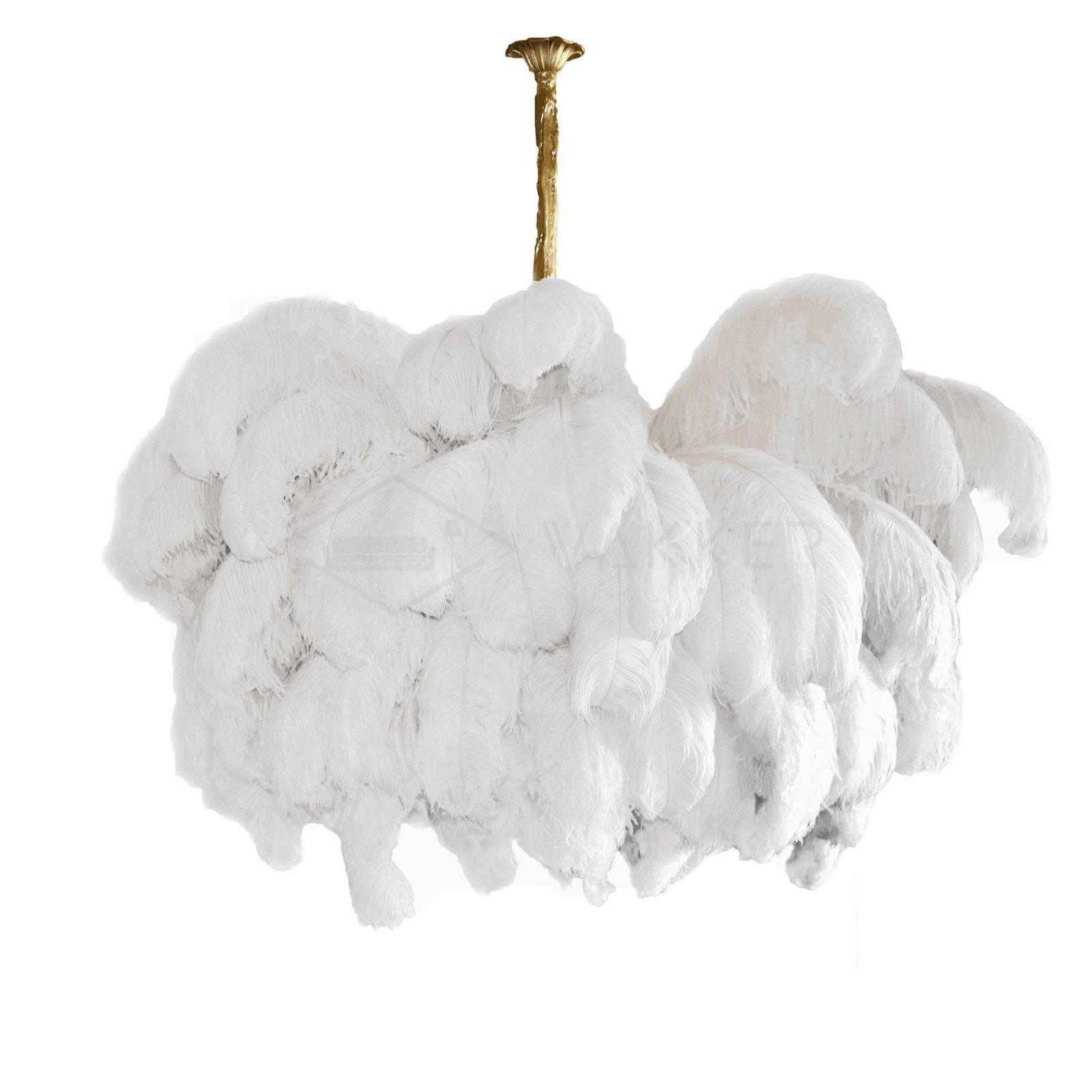 43.3" x 47.2" Ostrich Feather Chandeliers, 110cm x 120cm Diameter, with Polished Brass and White Finish