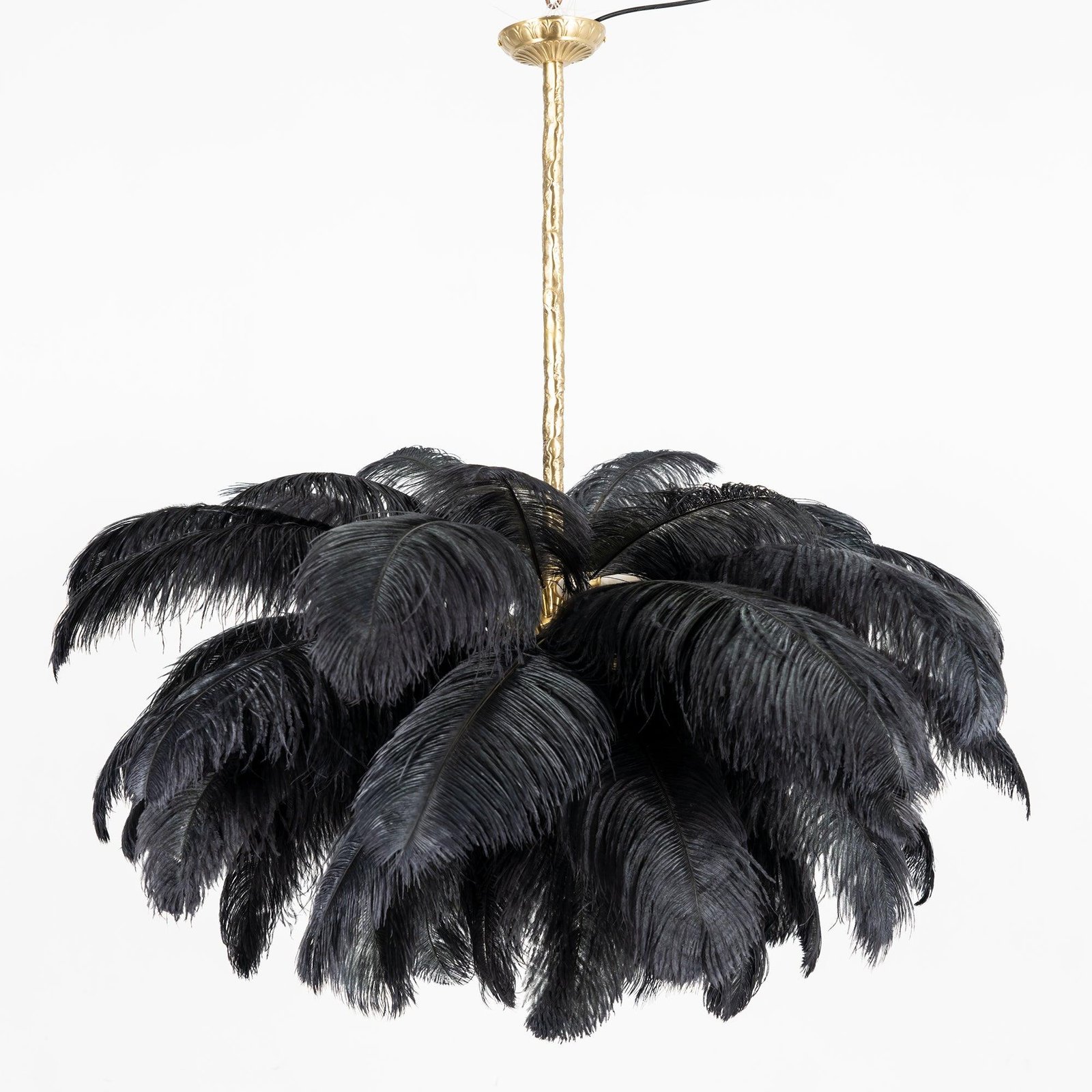 Black Polished Brass Ostrich Feather Chandeliers - Diameter 43.3" x Height 35.4" (110cm x 90cm)