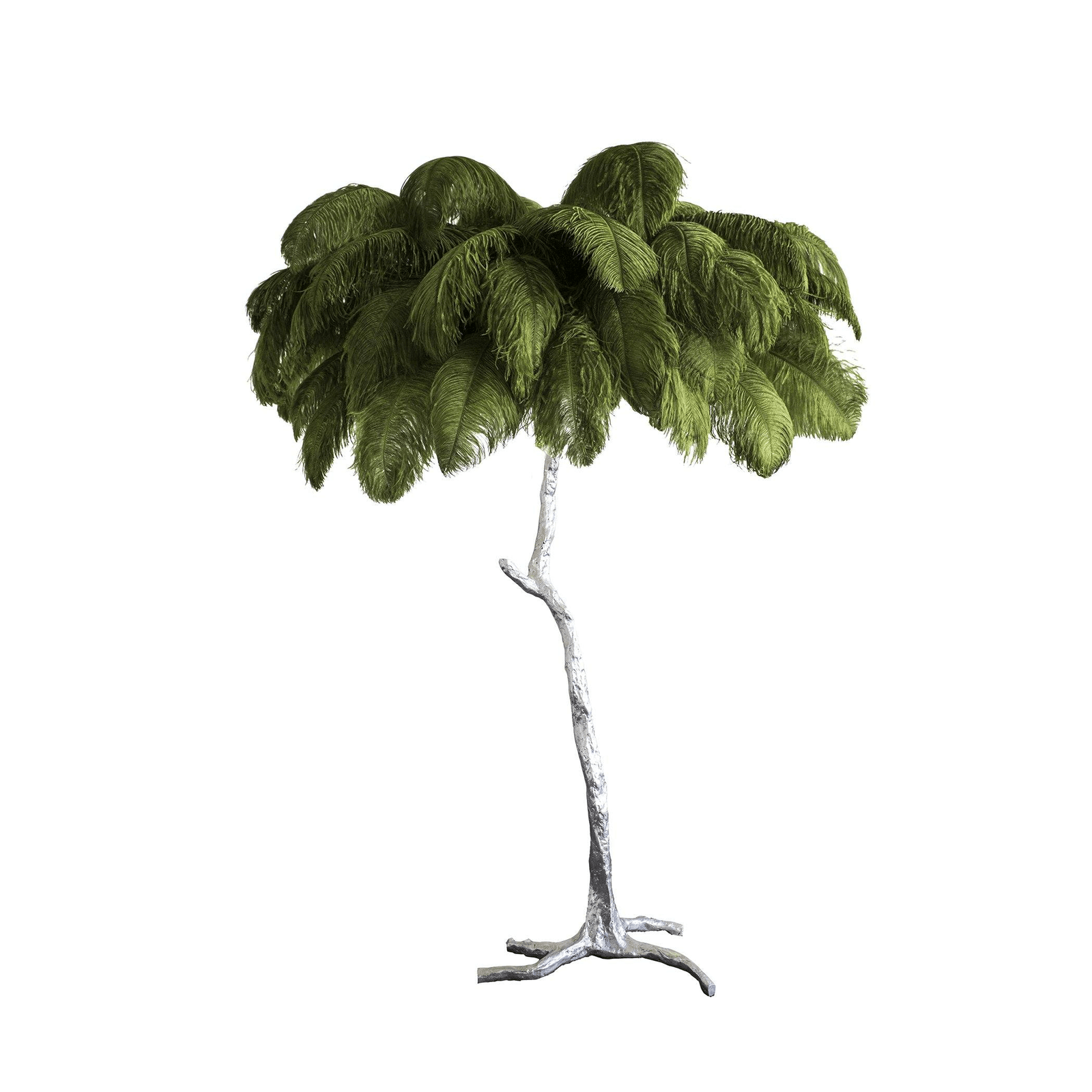 Silver Ostrich Feather Brass Floor Lamp, measuring 39.4" in diameter and 63" in height (or Dia 100cm x H 160cm), featuring Ivy green accents.