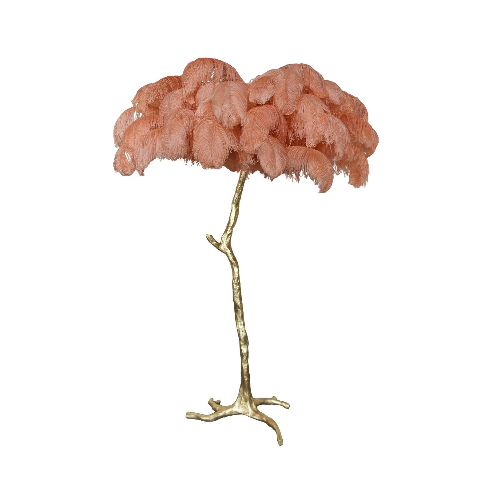 Resin Floor Lamp with Ostrich Feathers, 39.4" Diameter x 63" Height, 100cm Dia x 160cm H, Gold, Mandarin Orange.