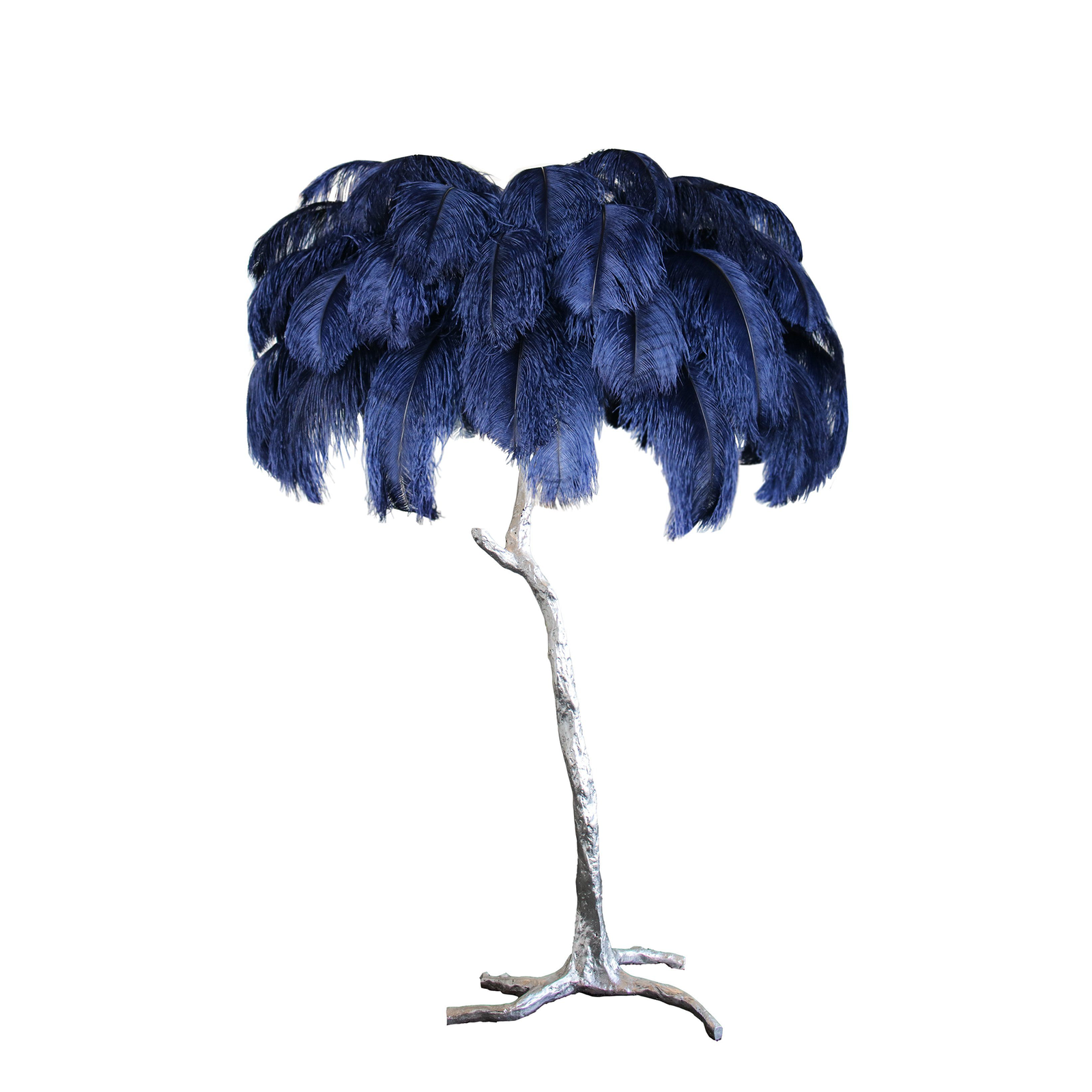 Resin Floor Light with Ostrich Feathers in Silver and Navy, Diameter 39.4" x Height 63" (100cm x 160cm)