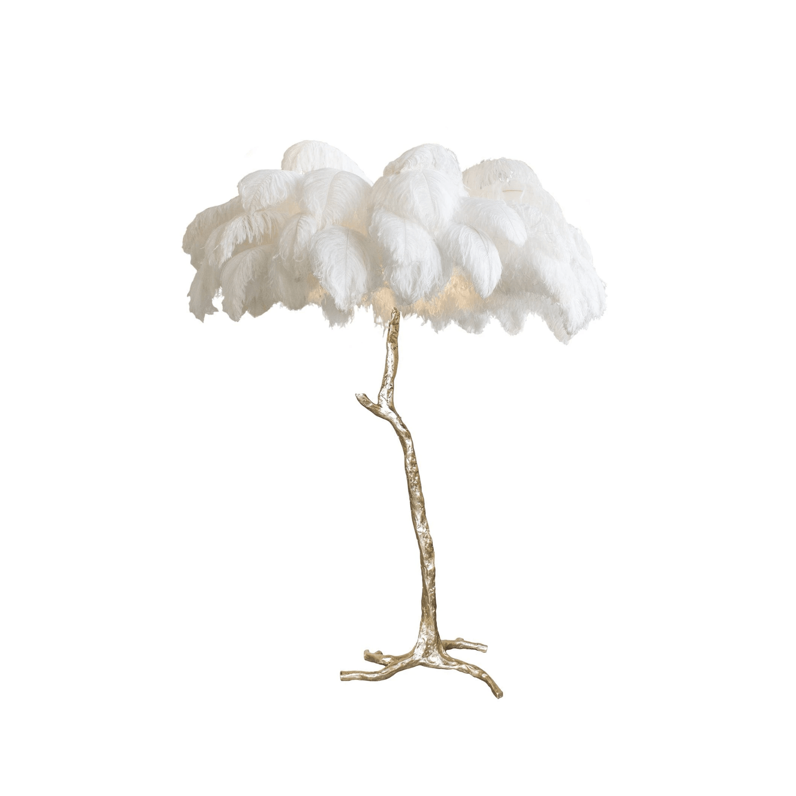 Polished Brass Ostrich Feather Floor Lamp with a Diameter of 39.4" and Height of 63", or Diameter of 100cm and Height of 160cm, in White Color