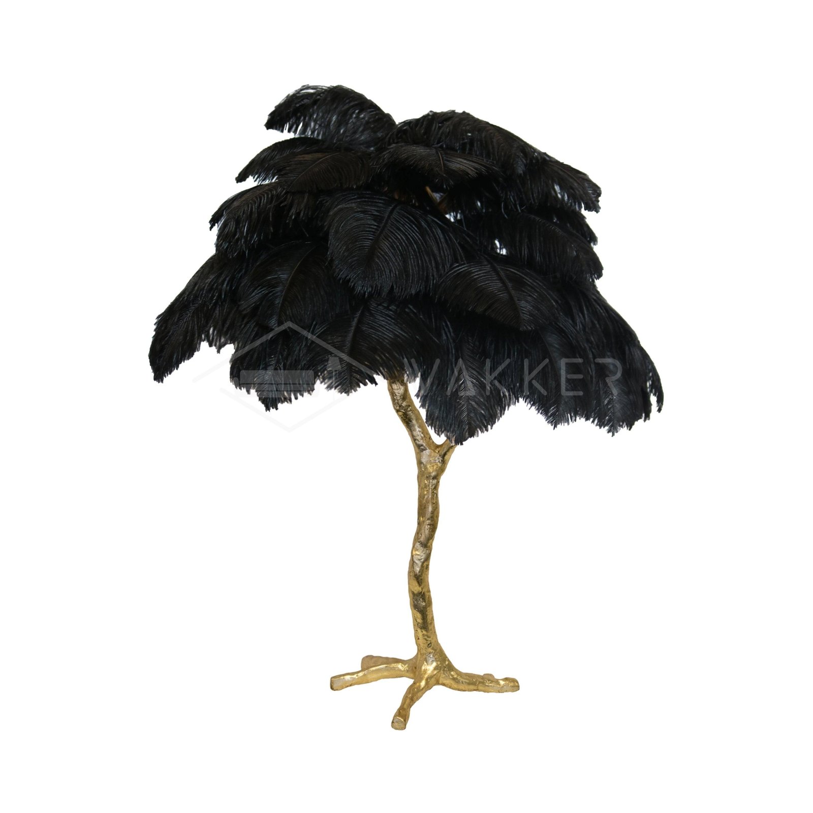 Black Polished Brass Ostrich Feather Table Lamp - Diameter 29.5" x Height 29.5" (75cm x 75cm)