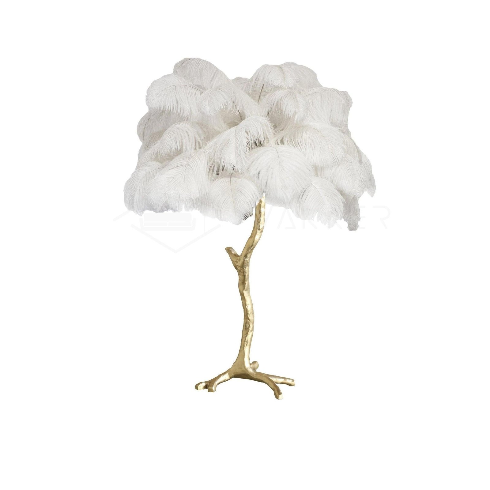 Polished Brass Table Lamp with White Ostrich Feather Shade, 29.5" Diameter x 29.5" Height (75cm x 75cm)