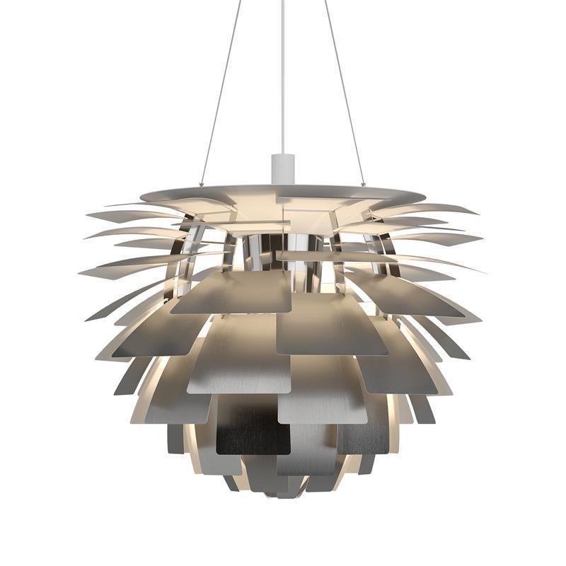 Artichoke Pendant Light in Silver, with a diameter of 23.6 inches and a height of 22.8 inches (or 60cm x 58cm).