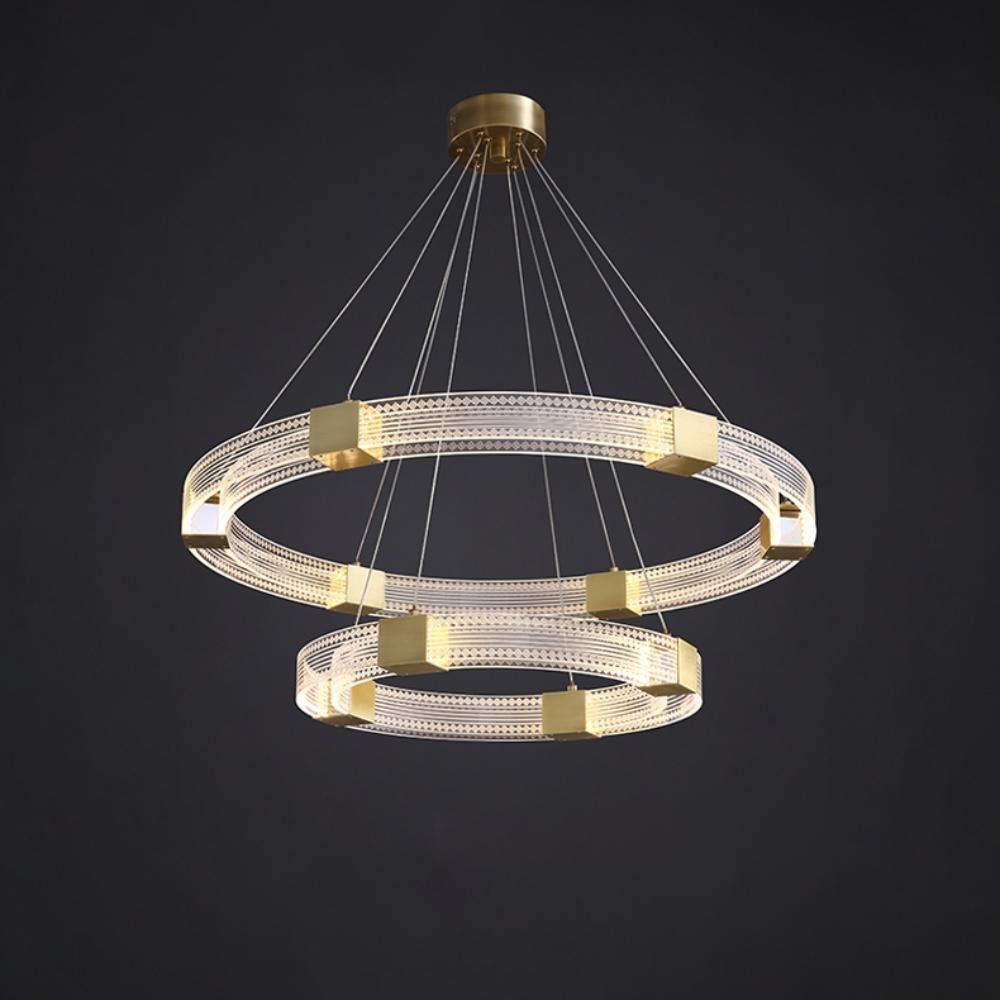Parallel Ring LED Chandelier with a Diameter of 25.6" and 31.5", and Height of 59", or 65cm and 80cm by 150cm, in Cold White.