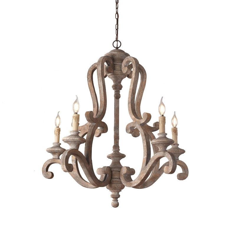 Parrotuncle's Old Grey Wooden Candle Chandelier - Dimensions: 23.6″ x 27.6″ (Φ 60cm x H 70cm)