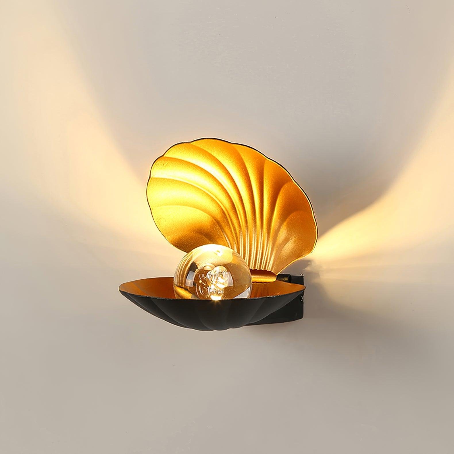 Set of 2 Black Pearl Clam Wall Lights with Cool Light Glow