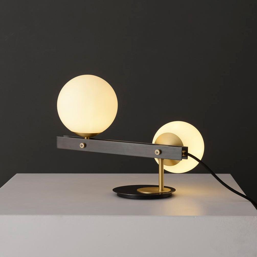 "Planeta" Table Lamp: 13.7-Inch Diameter, 10.6-Inch Height (35cm x 27cm), Brass+Black Design, UK Plug