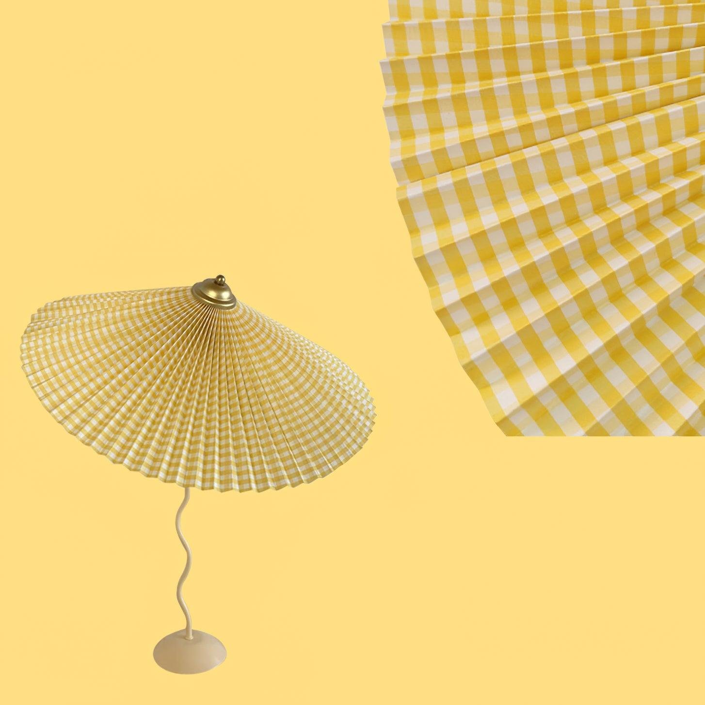Yellow Pleated Hat Table Lamp, Equipped with UK Plug, Dimensions: ∅ 17" x H 29.5" (Dia 43cm x H 75cm)