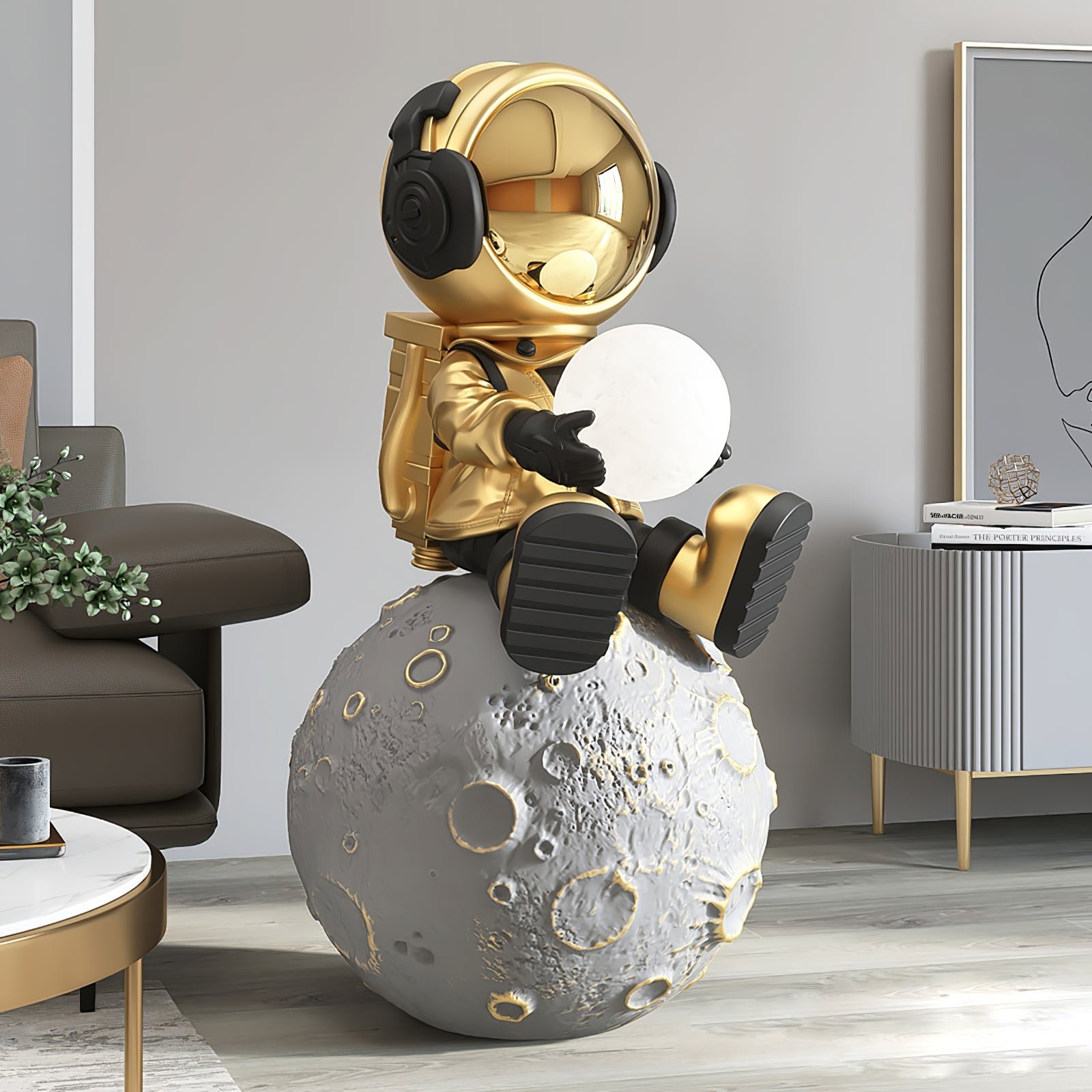 Floor Lamp Astronaut Design with Gold Finish, Diameter 19.6″ x Height 33.8″ (50cm x 86cm), Touch Control