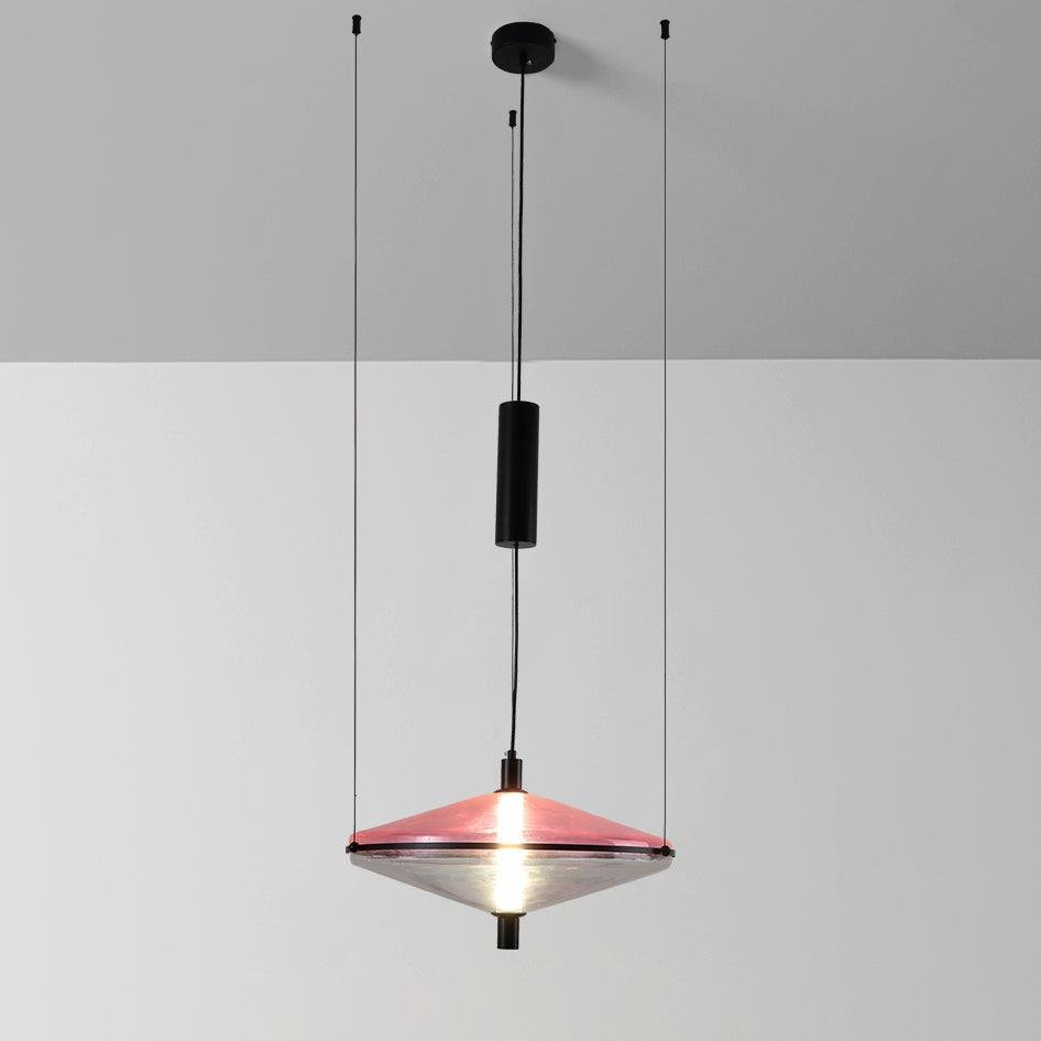 Pink Proton Cone Pendant Lamp, measuring 17.7 inches in diameter and 11.8 inches in height (45cm x 30cm), emits cool light.
