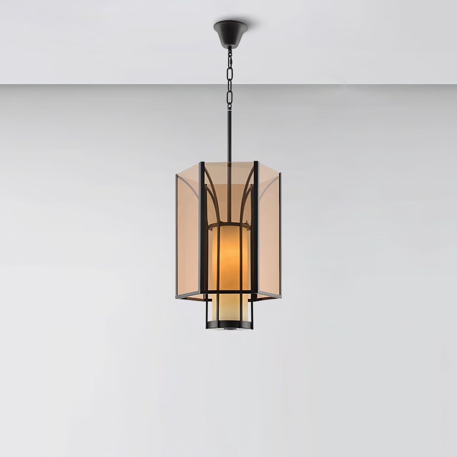 Black and amber Remy Pendant Lamp measuring 15.7 inches in diameter and 33.4 inches in height (40cm x 85cm).