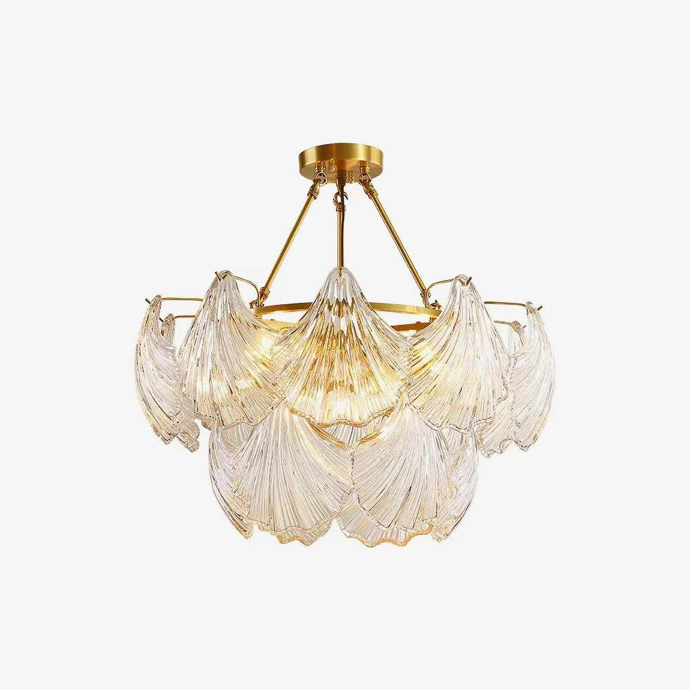 Brass Ribbed Shell Ceiling Light in Diameter 29.5 inches and Height 21.7 inches (75cm x 55cm)