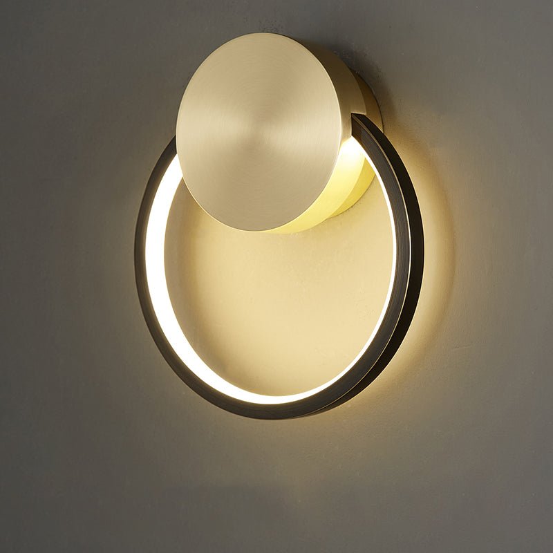 Set of 2 Black/Brass Ring Shaped LED Wall Lights, 20cm Diameter, with Three-Color Changing Light