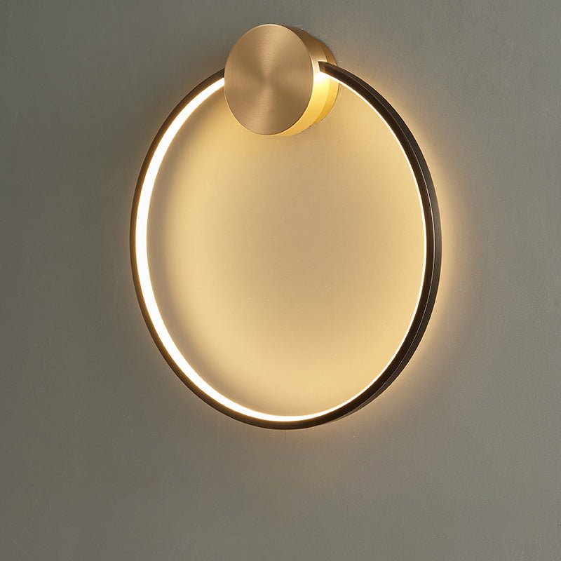 Set of 2 Black and Brass Ring Shaped LED Wall Lights, 40cm Diameter, with Three-Color Changing Light