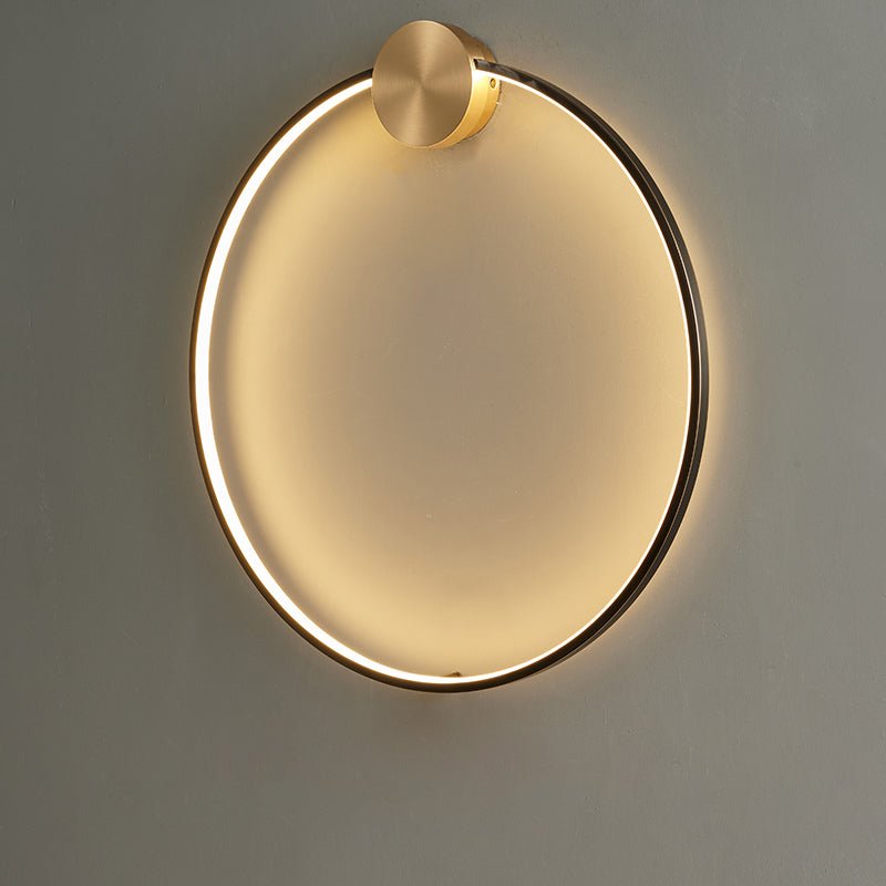 LED Wall Light in Ring Shape, Diameter 23.6 inches x Height 24.8 inches (60cm x 63cm), available in Black or Brass, featuring three-color changing light.