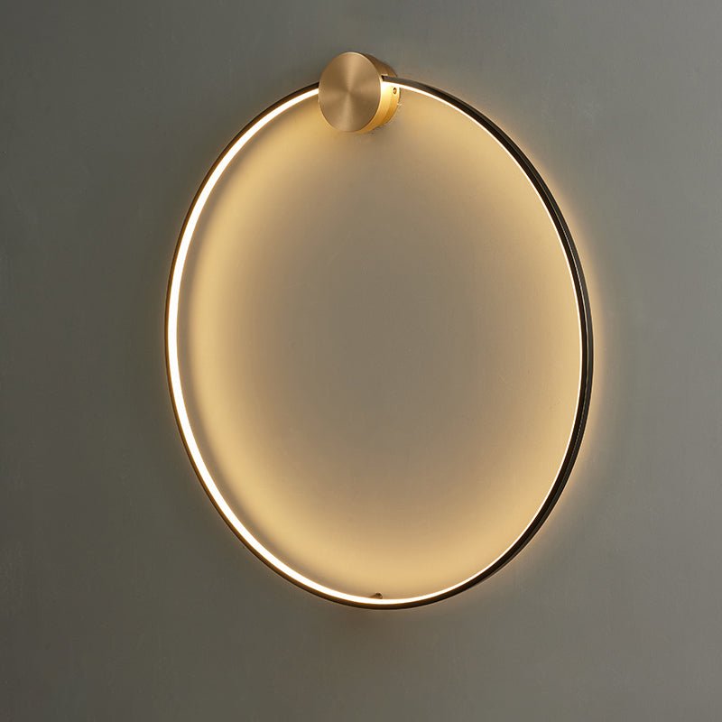 Set of 2 Black Brass Ring Shaped LED Wall Lights, 80cm Diameter, with Three-Color Changing Light