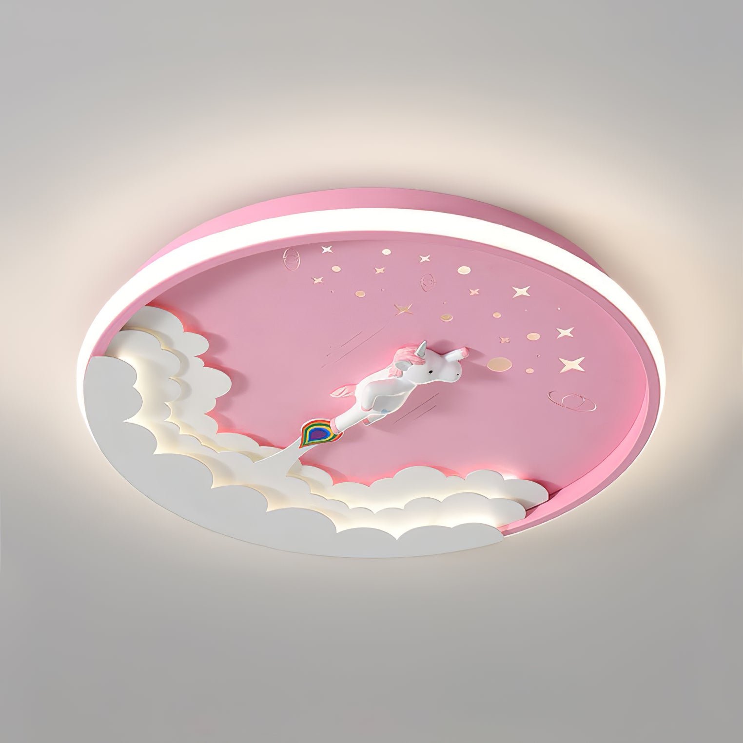 Pink Round LED Starship Ceiling Light with a diameter of 19.7" and a height of 5.9" (50cm x 15cm) in Cool Light