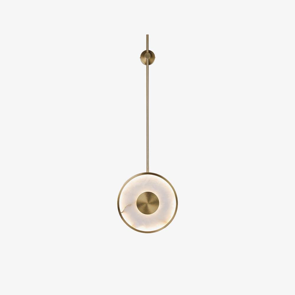 Round Marble Wall Lamps, Set of 2, Brass and White Finish, Cool Light Emission, 25cm Diameter x 130cm Height