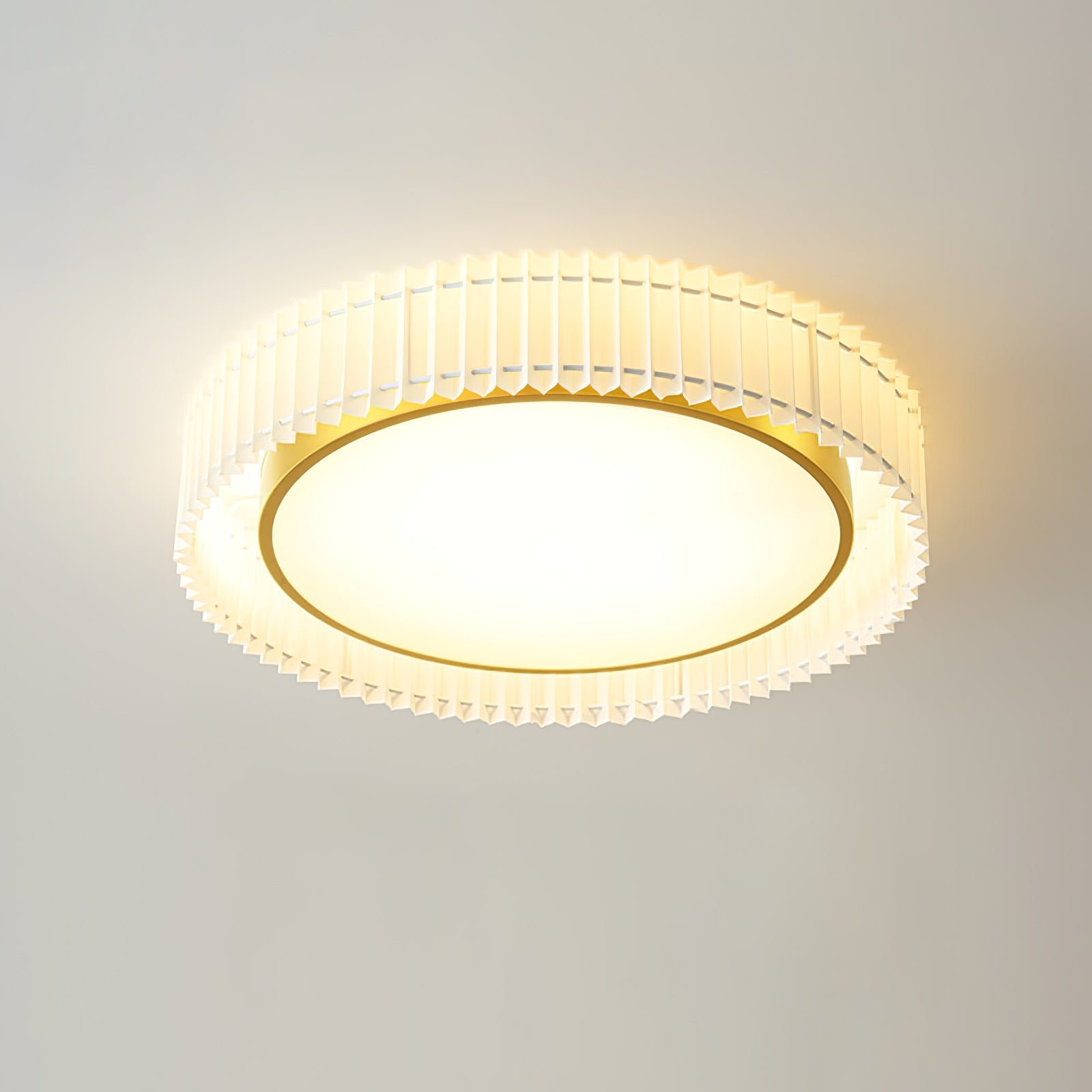 Pleated Ceiling Lamp in Round Shape with 19.6" Diameter and 7.8" Height, Gold Beige Color, and Cool White Lighting