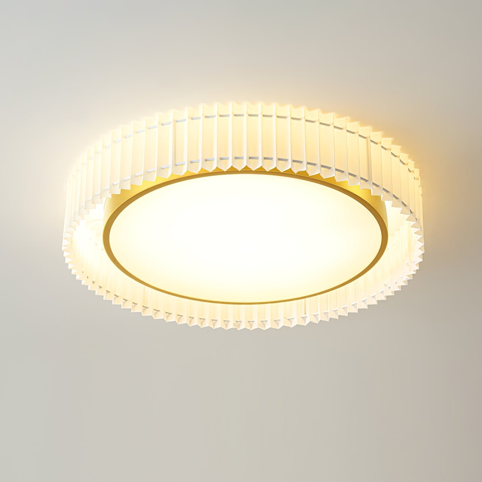 Round Pleated Ceiling Lamp in Gold Beige, Cool White - Diameter 23.6 inches x Height 7.8 inches (60cm x 20cm)