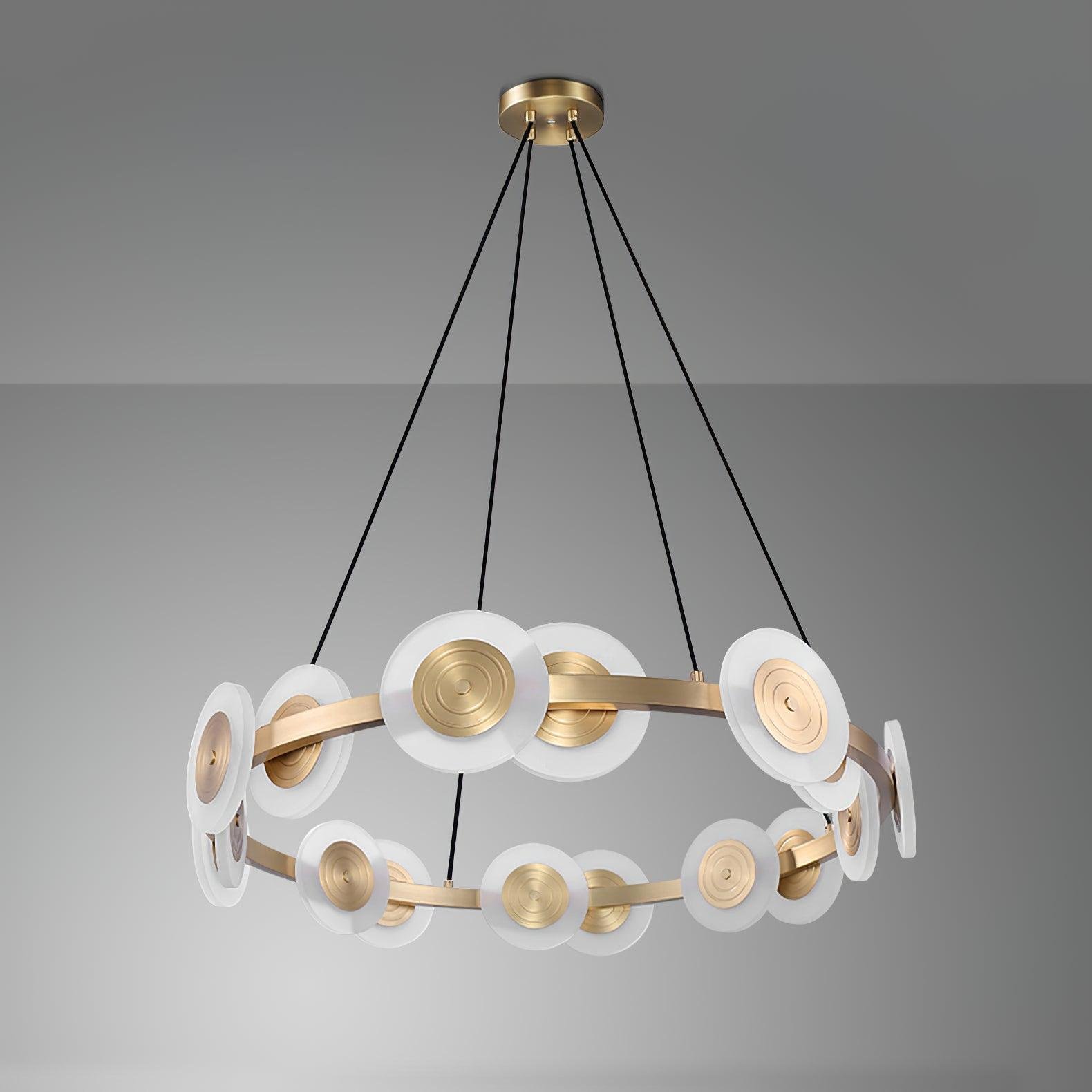 Nordic Chandelier by Samiya with 16 Heads, Brass and White Finish, Cool Light, Diameter 36.2" x Height 6.7" (92cm x 17cm)