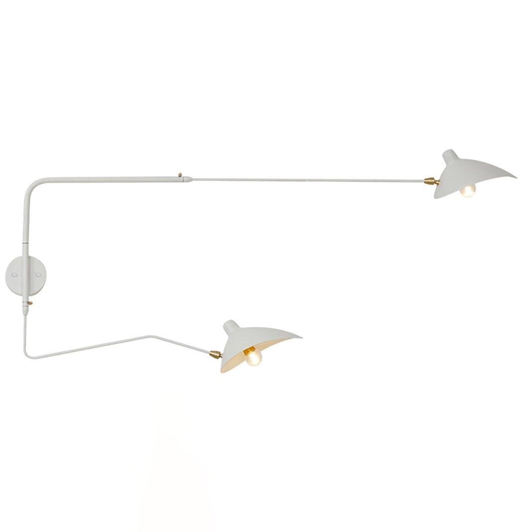 Serge Mouille Wall Sconce with 2 Heads, 140cm Diameter, White Color, and Hard-Wired Connection.