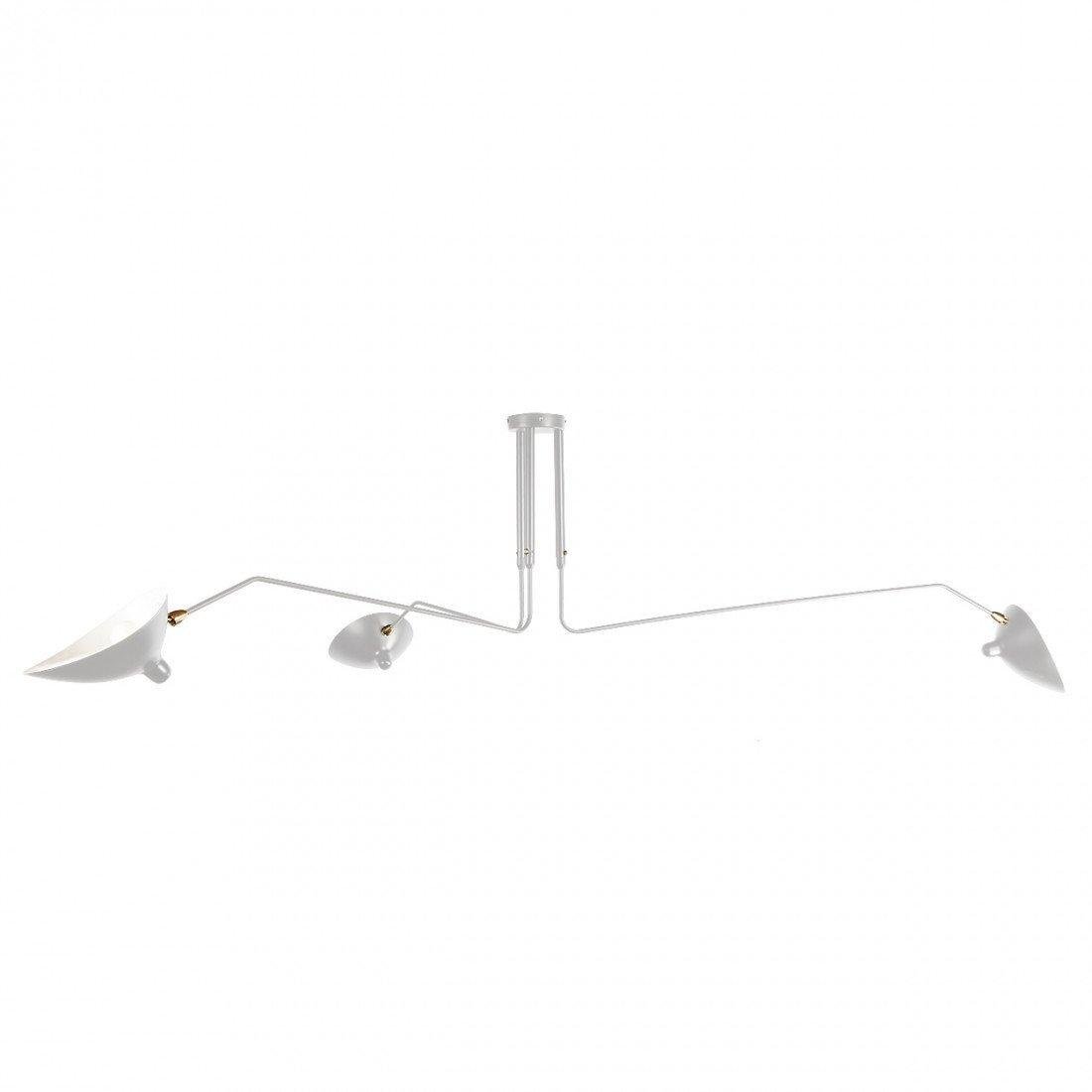 Serge Mouille Ceiling Light with 3 Heads in White, Size: L 59″ x H 12.6″ (L 150cm x H 32cm)