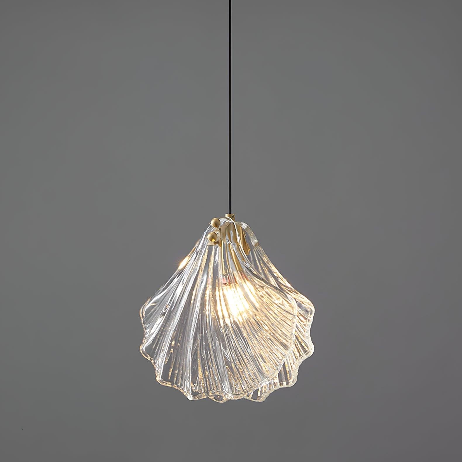 Brass and Clear Shell Mini Pendant Light - Diameter 7.9 inches x Height 8.3 inches (or 20cm x 21cm)