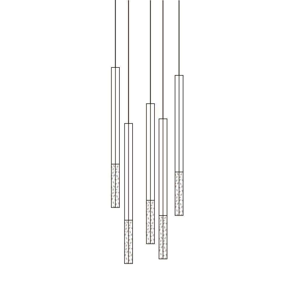 5-Head Vertical Plumage Suspension Light, 7.9" Diameter x 20.9" Height, 20cm Diameter x 53cm Height, Black Color, Cool Lighting