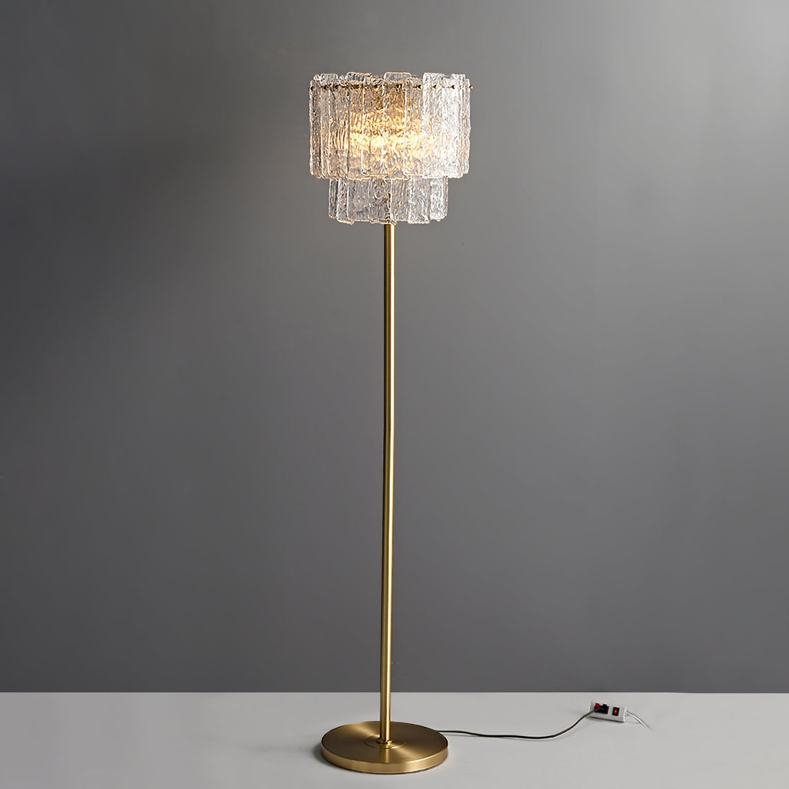 Floor Lamp - Skylar, Brass and Clear, Diameter 13.7 inches x Height 62.9 inches (35cm x 160cm), Includes EU Plug