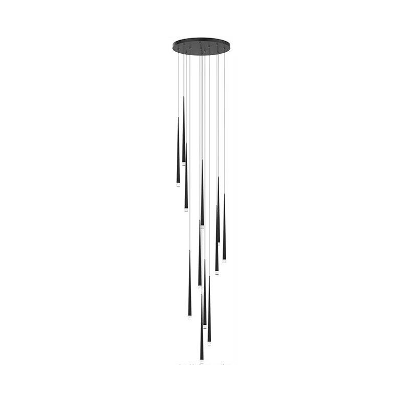 Black Round Canopy Slender Cone Chandelier with 12 Heads, 19.7" Diameter, and 35.4" Height