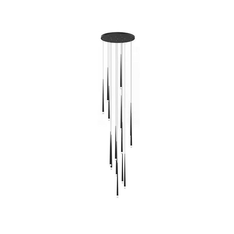 Black Slender Cone Chandelier with 18heads, Round Canopy, and Dimensions of 23.6″ in Diameter and 1.3″ in Diameter by 35.4″ in Height.
