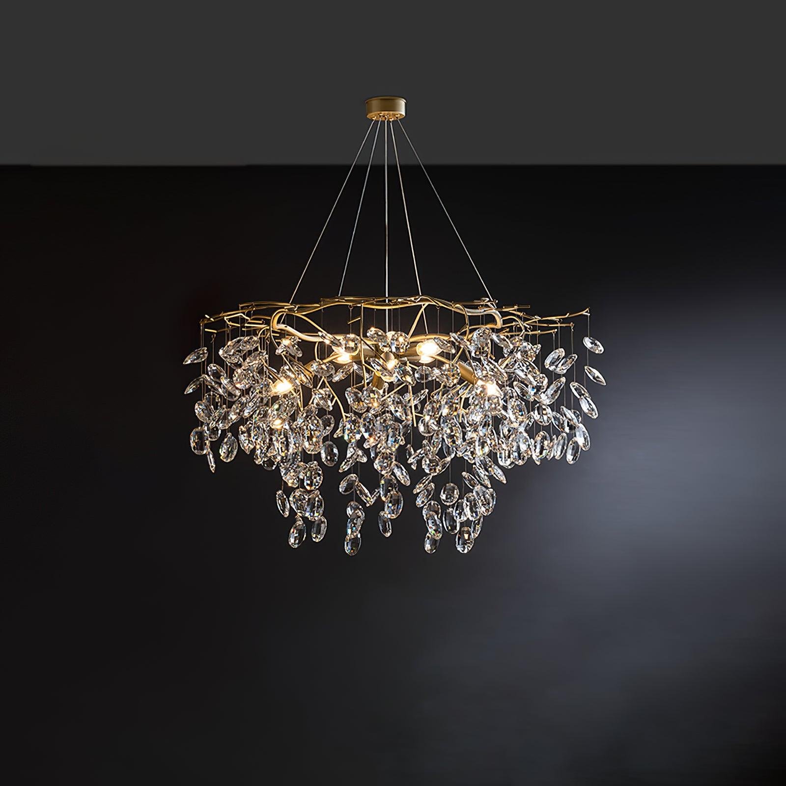 Brass Sofia Chandeliers measuring 34.2" in diameter and 12.5" in height (87cm x 32cm)