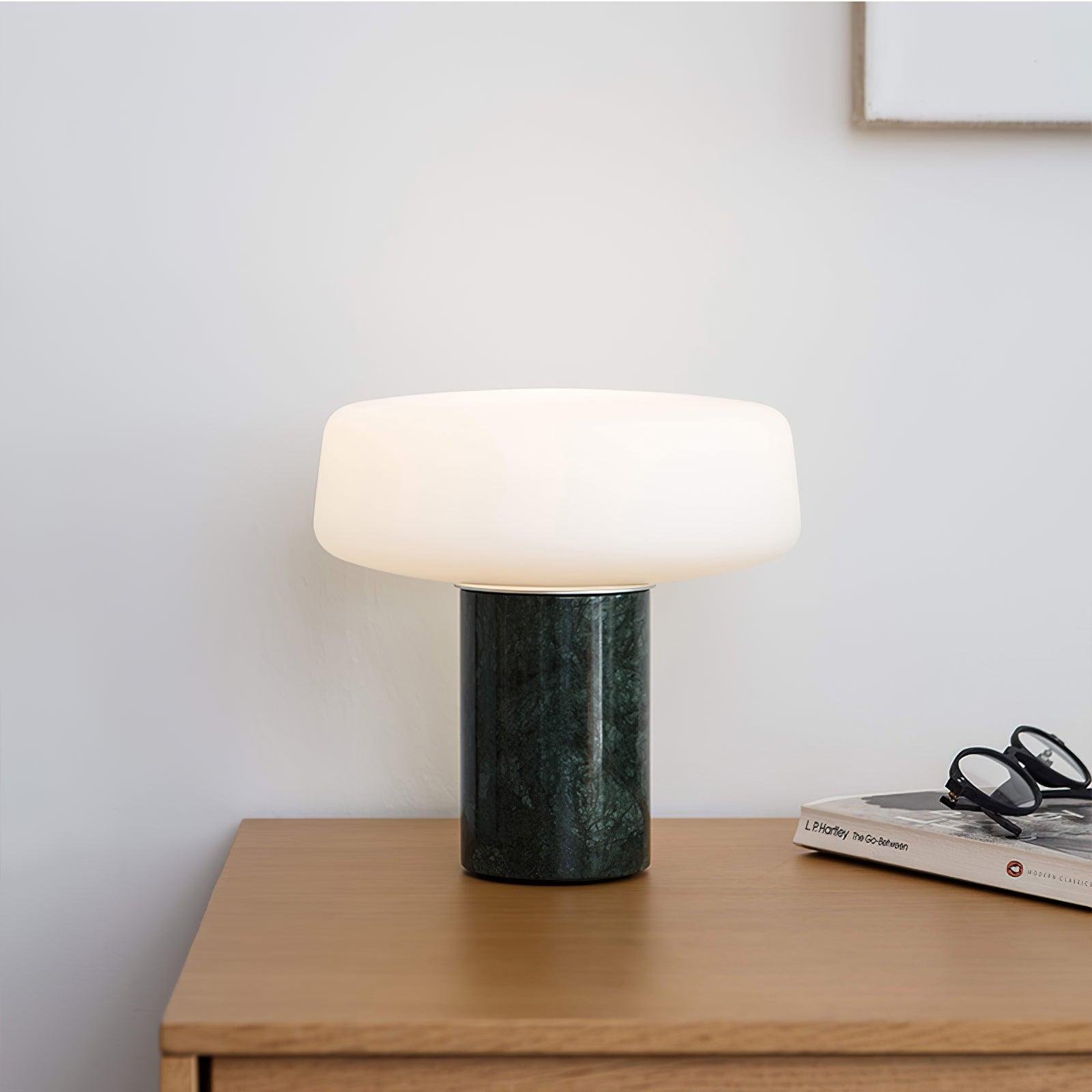 Solid Table Light ∅ 11.8″ x H 12.5″ , Dia 30cm x H 32cm , Green Marble +White , EU plug