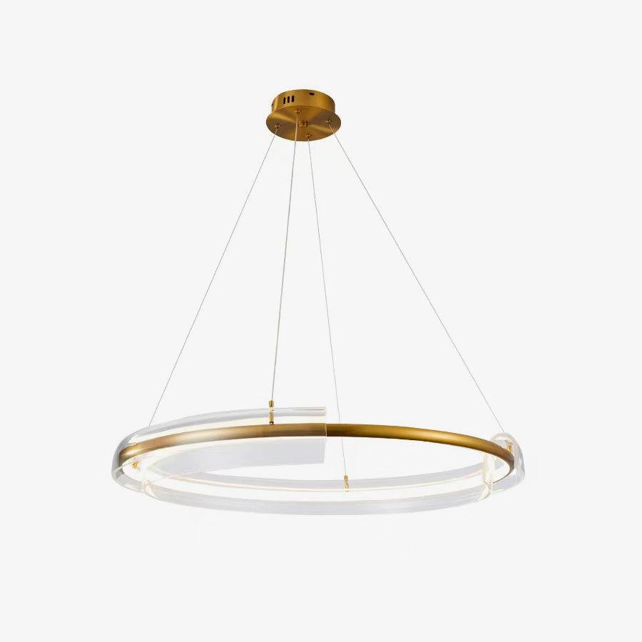 Solstice LED Chandelier in Gold+Clear, with Cool Light, measuring ∅ 23.6″ x H 59″ (Dia 60cm x H 150cm)